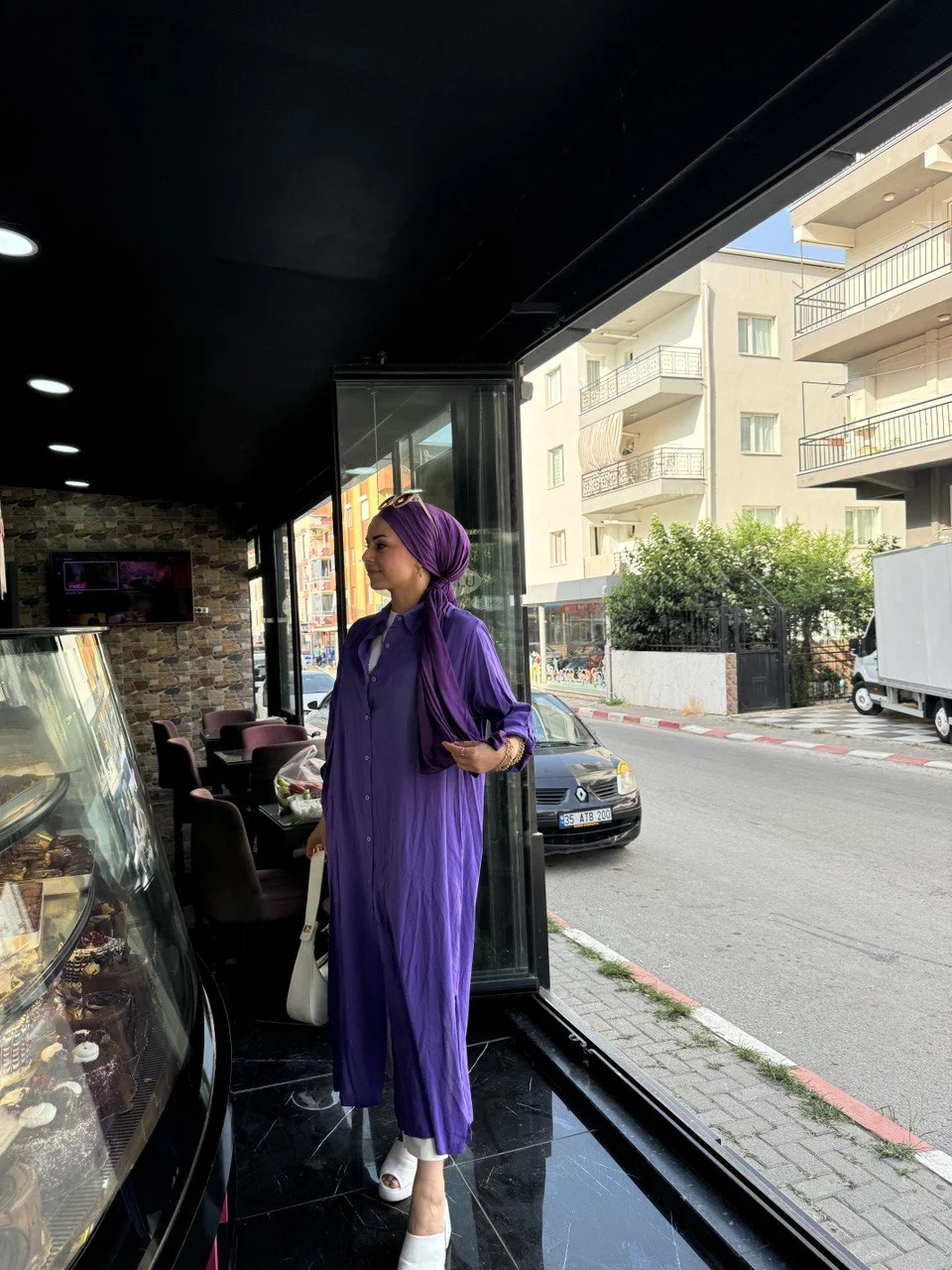 Mor Giy Çık Gömlek Elbise