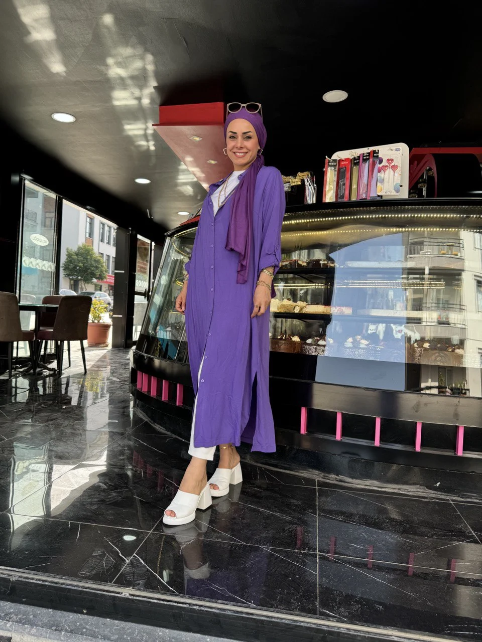 Mor Giy Çık Gömlek Elbise - Görsel 4