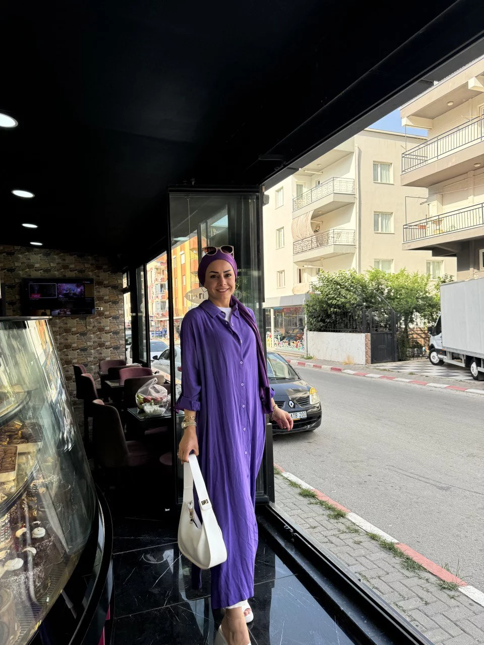 Mor Giy Çık Gömlek Elbise - Görsel 2