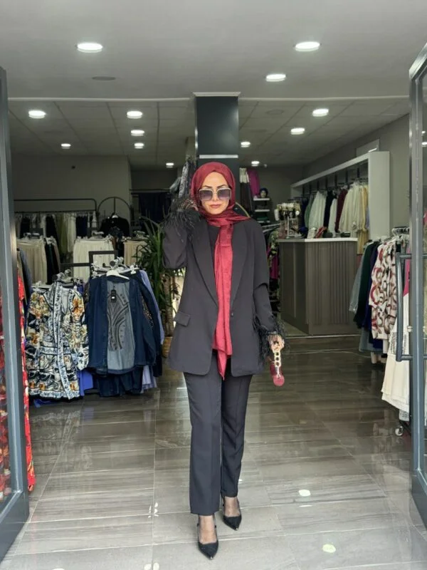 Kol Detaylı Siyah Blazer Takım - Görsel 4