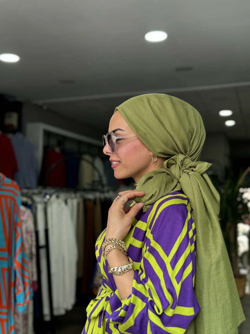 Yeşil Pamuklu Şal - Görsel 2