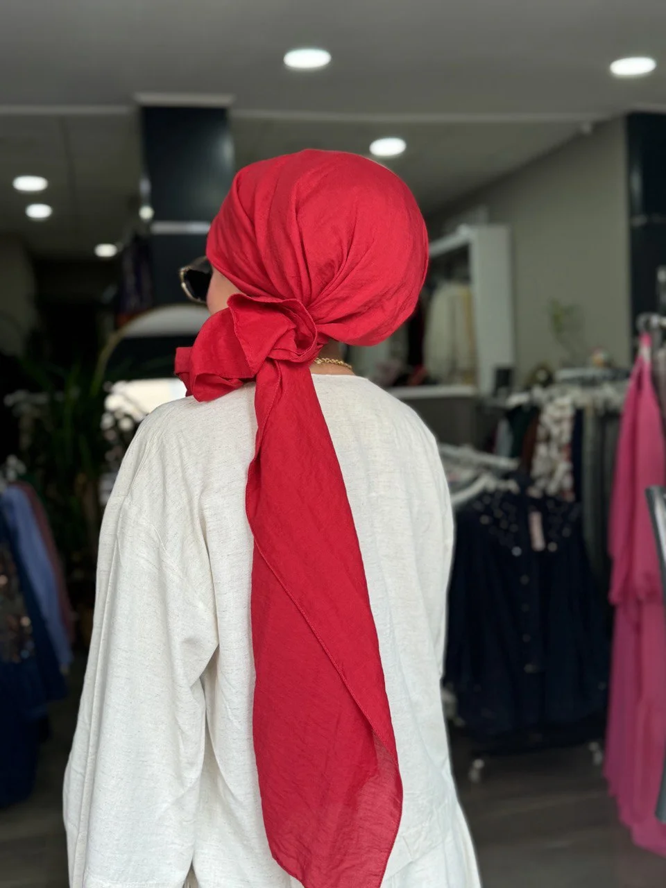 Kırmızı Pamuklu Şal - Görsel 2