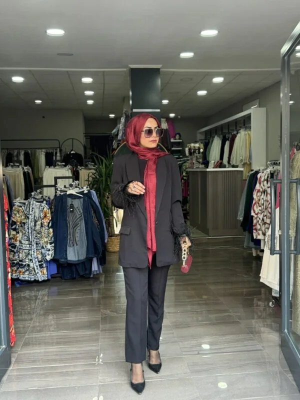 Kol Detaylı Siyah Blazer Takım - Görsel 5