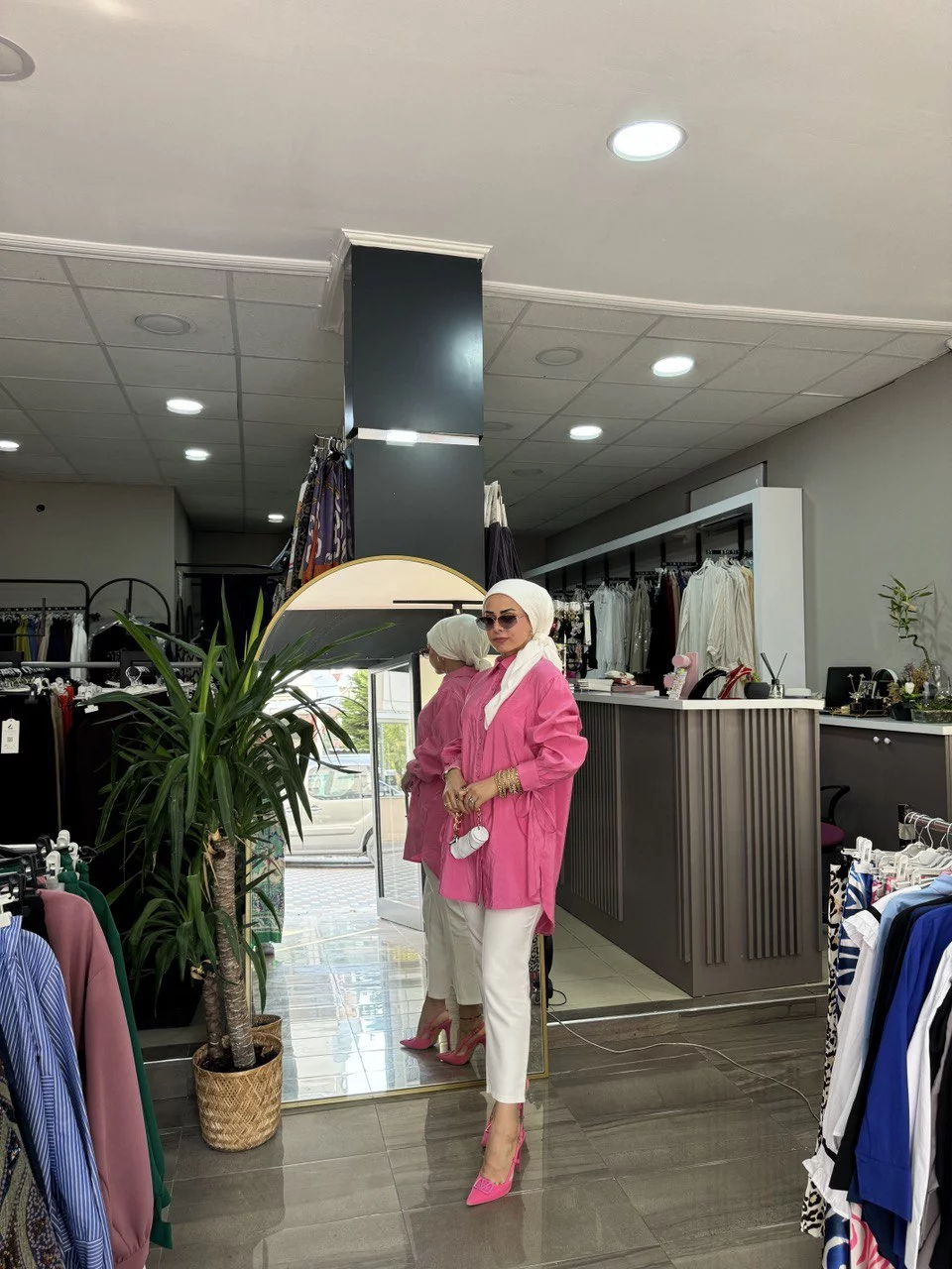 Şık Pembe Keten Gömlek - Görsel 5