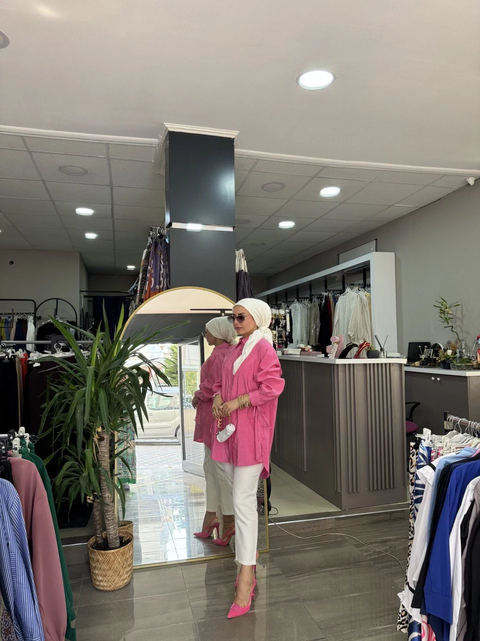 Şık Pembe Keten Gömlek - Görsel 3