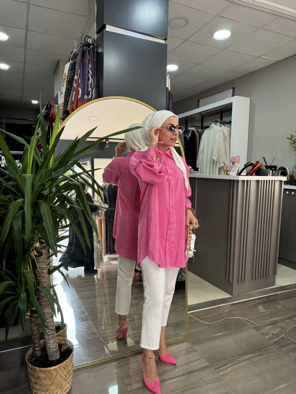 Şık Pembe Keten Gömlek