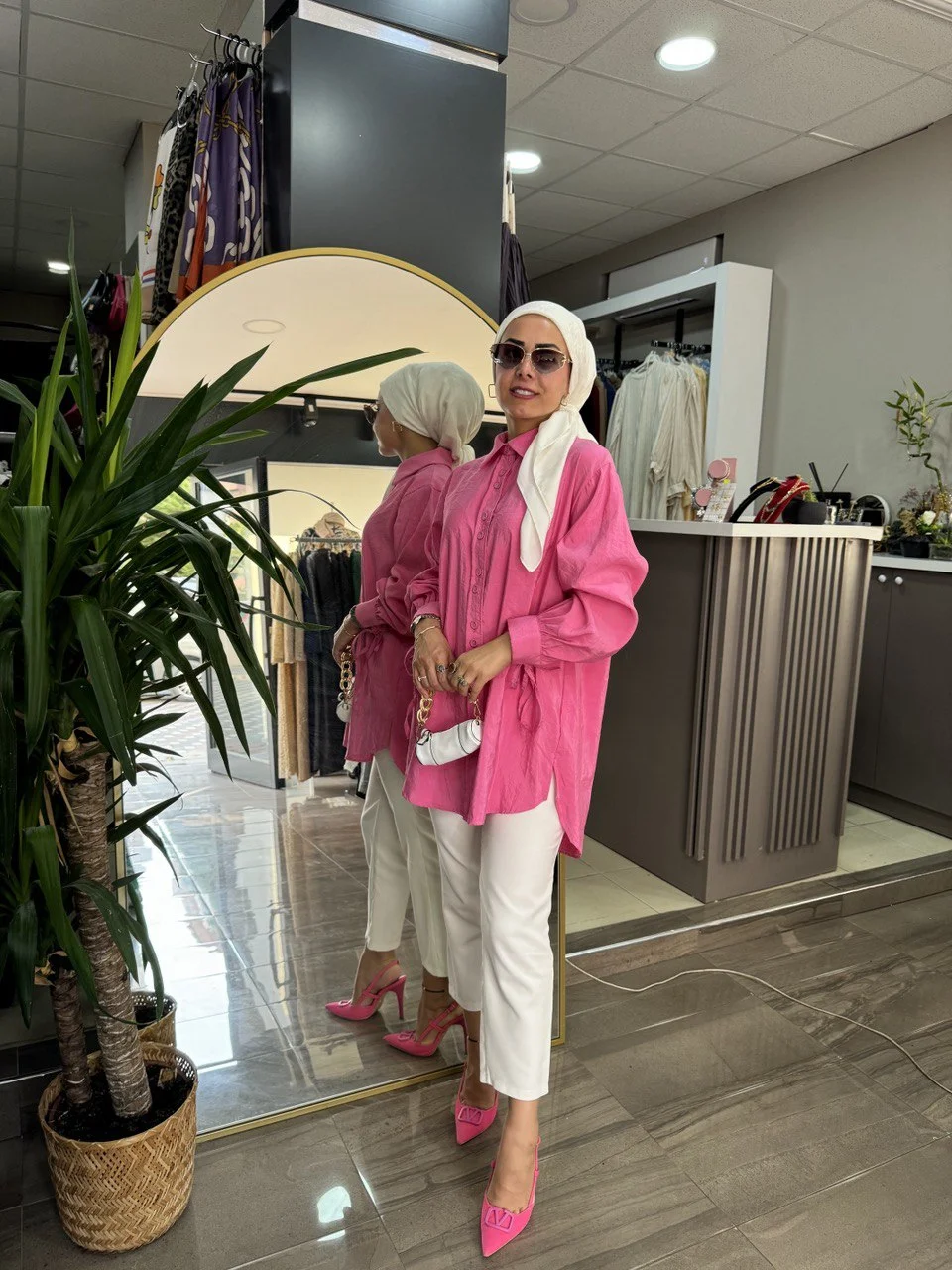 Şık Pembe Keten Gömlek - Görsel 4