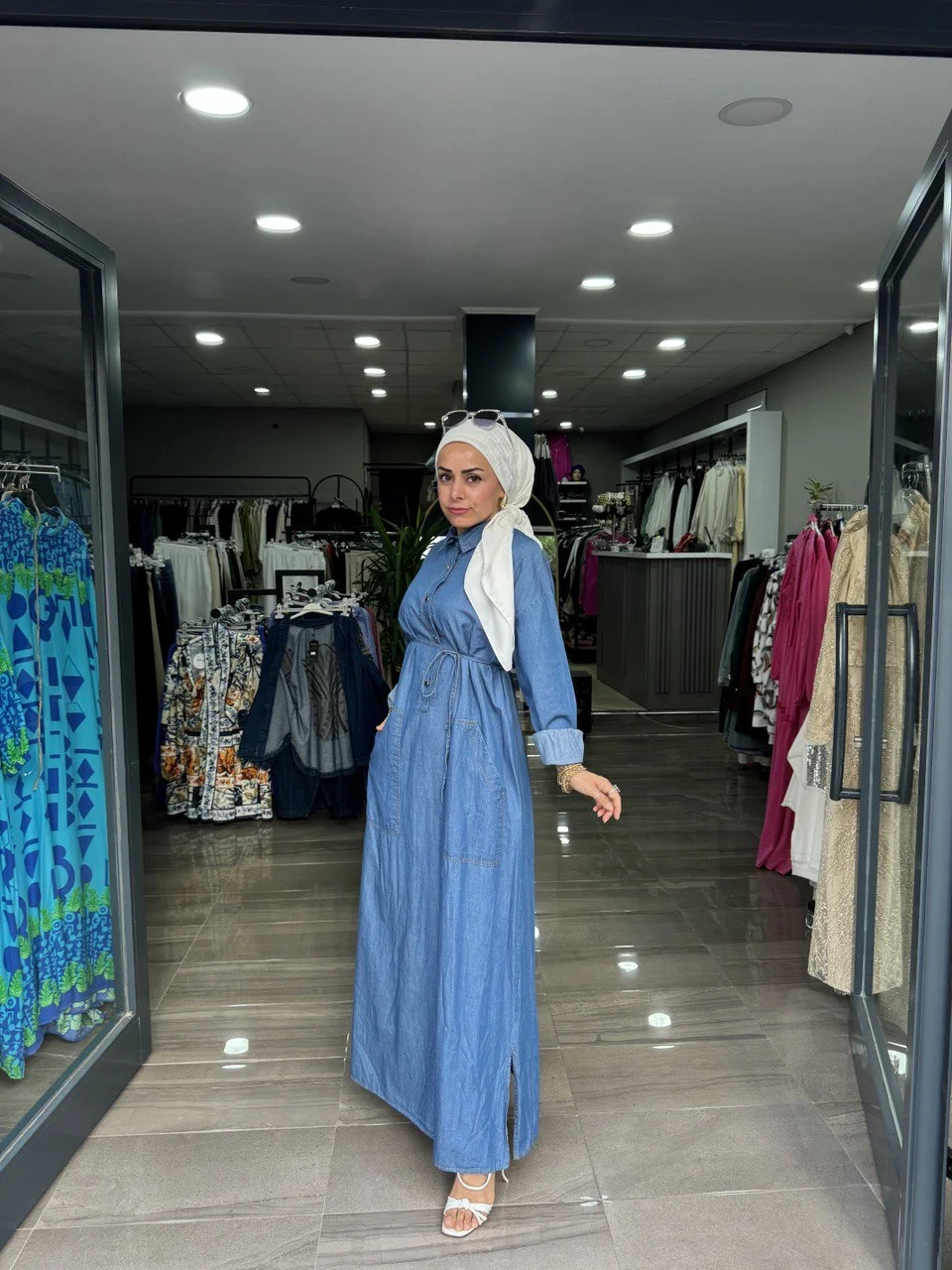 Koyu Mavi Günlük Kot Elbise - Görsel 2