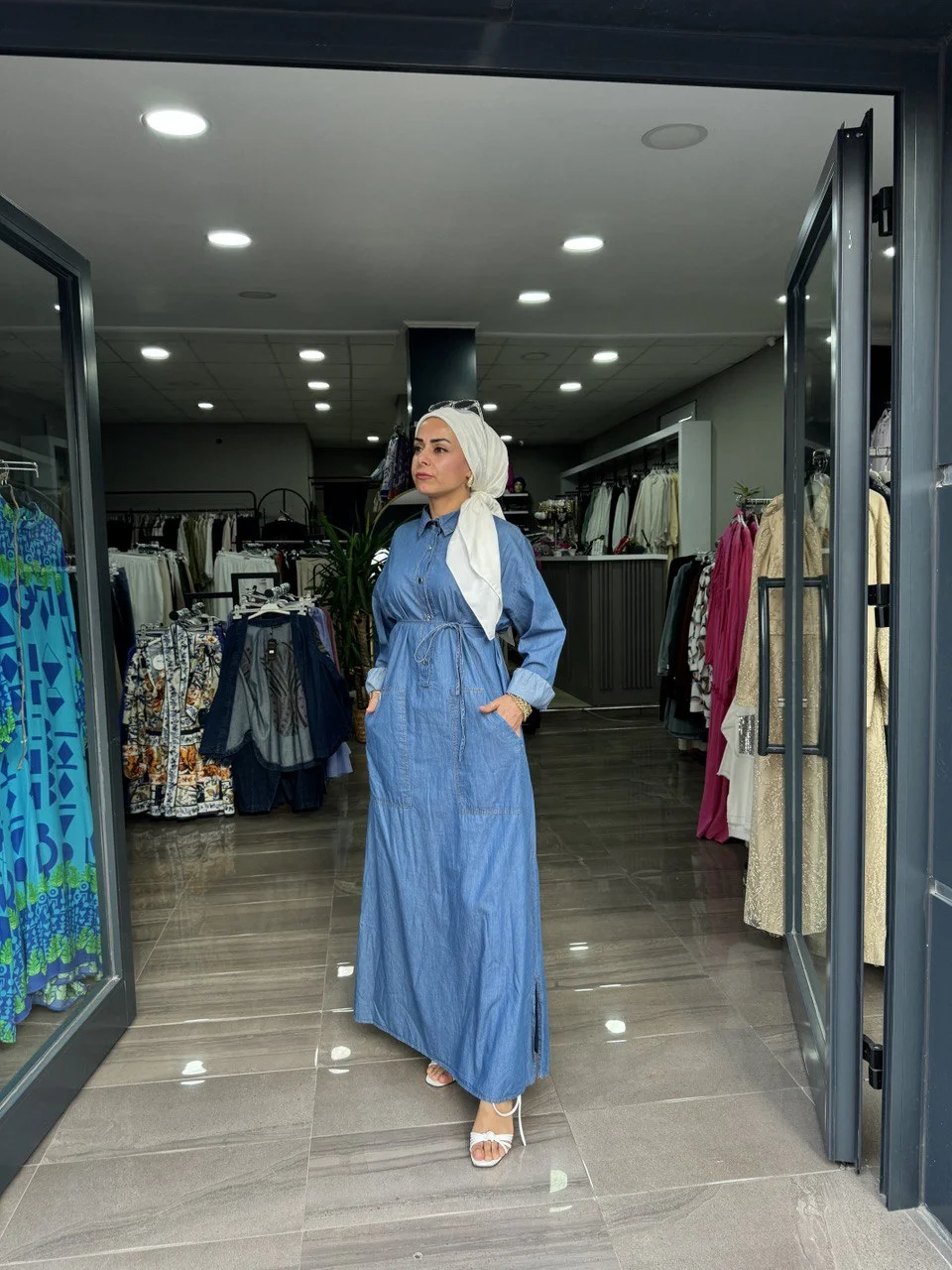 Koyu Mavi Günlük Kot Elbise - Görsel 5