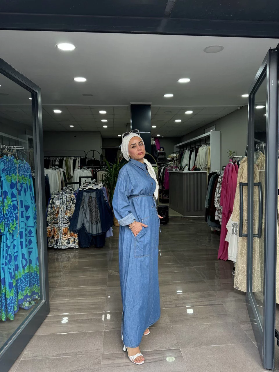 Koyu Mavi Günlük Kot Elbise - Görsel 4