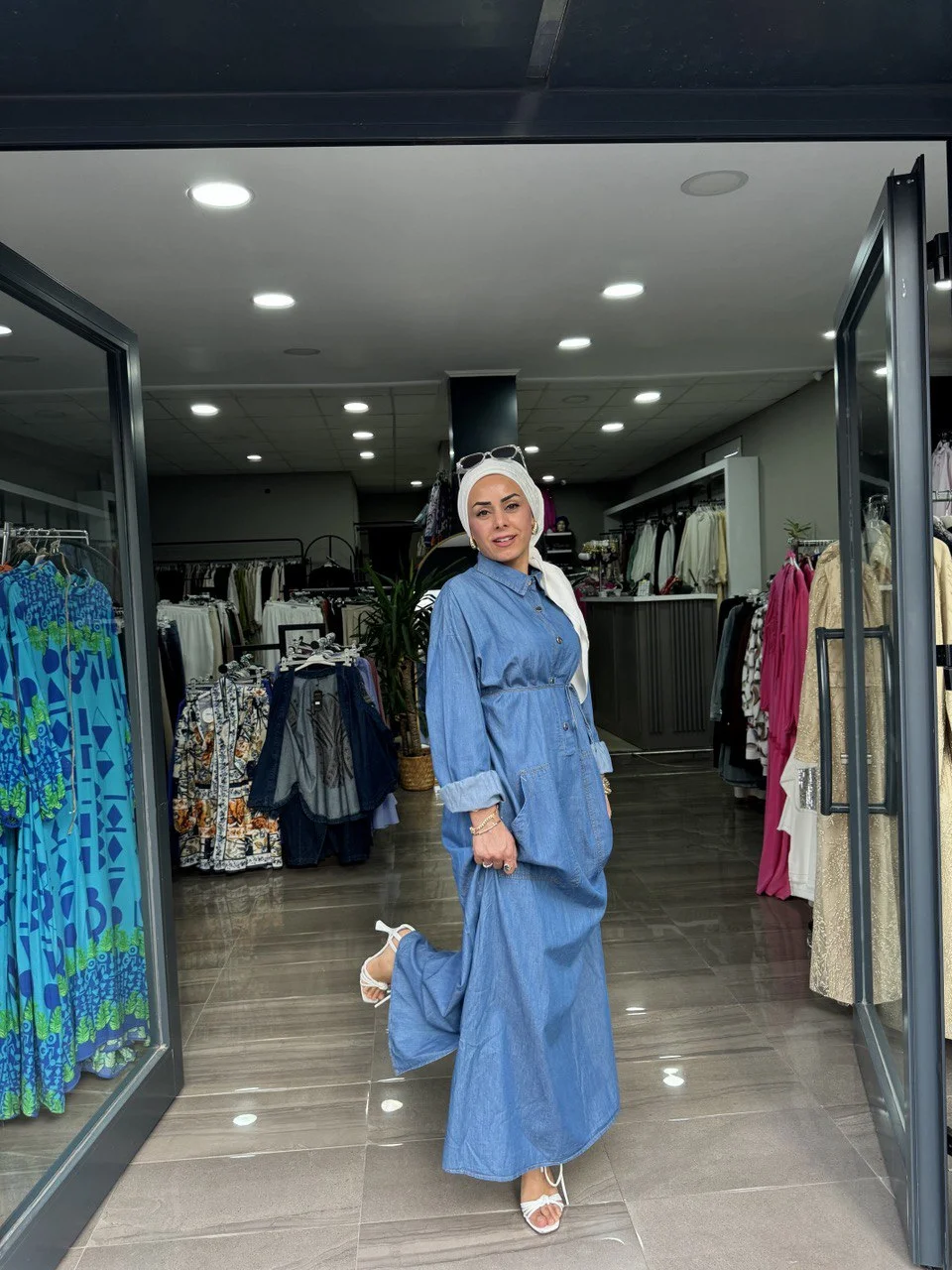 Koyu Mavi Günlük Kot Elbise - Görsel 3