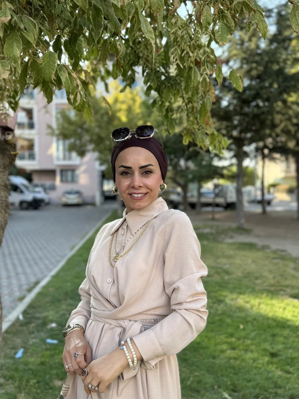 Krem Keten Kumaş Elbise - Görsel 3