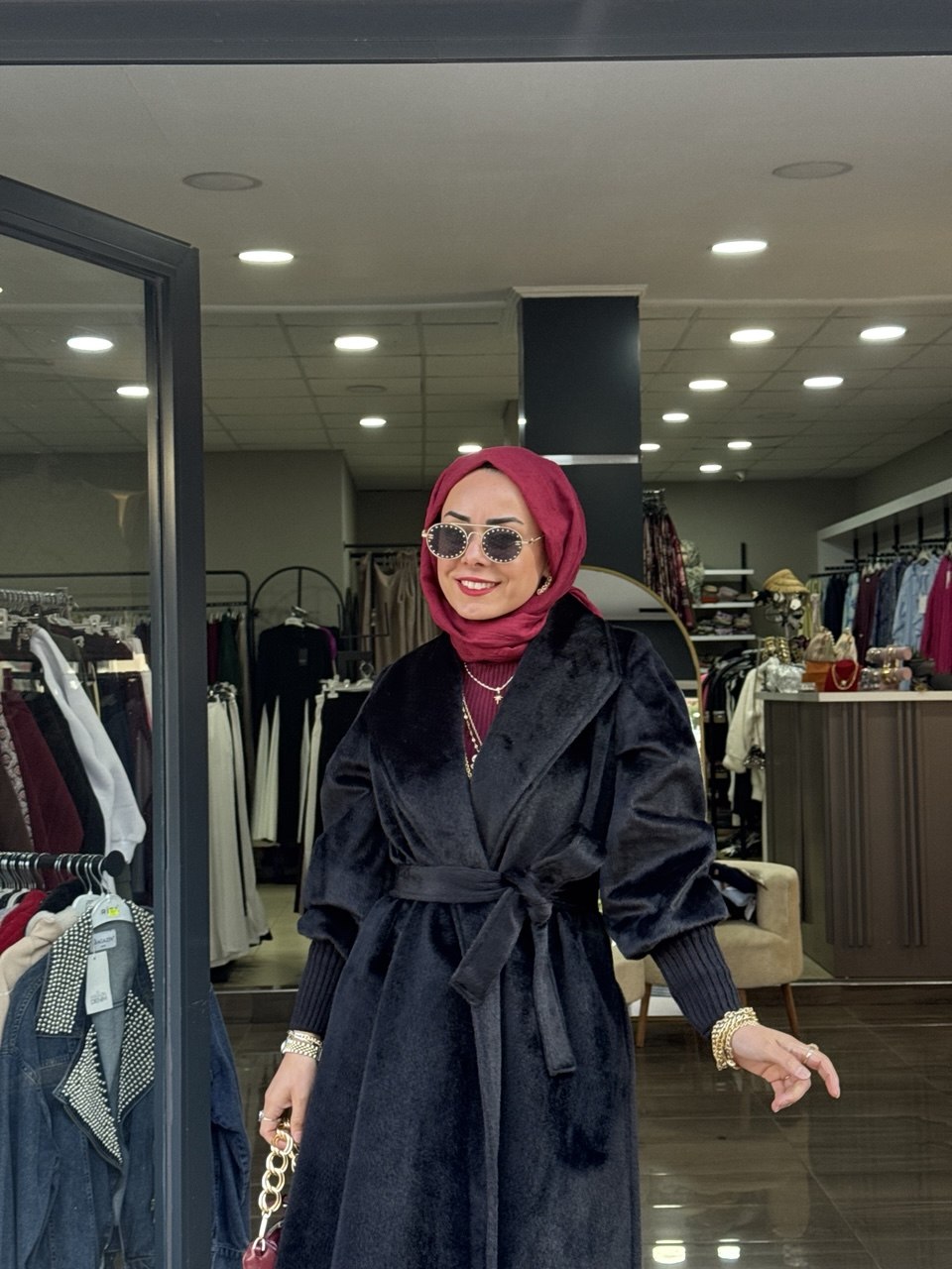 Kolu Ribanali Şal Yakalı, Astarlı, İthal Tüylü Fox Kürk Kumaştan Kaban - Görsel 6